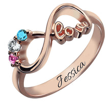 Personalized Mother's Birthstone Infinity Ring Rose Gold Color Engraved Nam