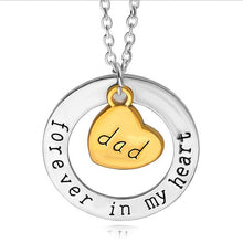 Silver Round + Gold Heart Pendant Necklace 'Mom dad brother sister forever