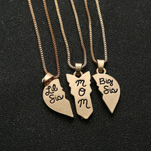 3pcs/set Lettering "Little Sis MOM Big Sis" Love Heart Pendant Necklace Sim