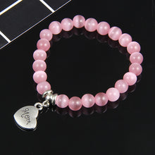 Natural Stone Tiger Eye Opal Beads Bracelets White Blue Pink Mom Charms Lov