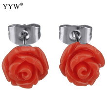 YYW Wedding Mom 7/8/9mm Colorful Resin Imitation Coral Stone Flower Earring