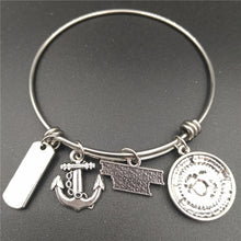 Marine Mom Charm Love Bracelets Stainless Steel Adjustable Wire Bangle Wome