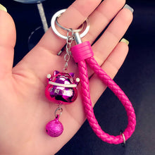 Dolls Toy Lucky Fortune Chain Cat Bell Leather Keychain Ring Holder Women B
