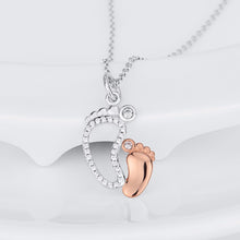 YFN Real 925 Sterling Silver CZ Rhinestone Mother and Baby Foot Pendant Nec