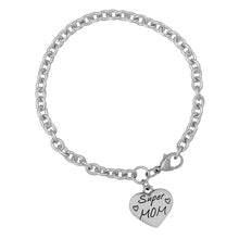 New Stainless Steel Super Mom Stamped Heart Charm Bracelets Pulseras Trendy