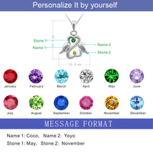 AIJAJA Personalized Two Birthstones Names Engraved Angel Necklaces Pendants