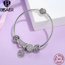 Original 925 Sterling Silver Heart Bangles & Bracelet with Mom Pendant,Pink