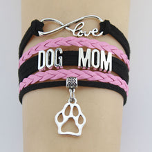 Infinity Love Dog mom Bracelets Paw Charm Handmade Rope Leather Weave For
