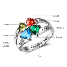 Anniversary Family Ring Engrave Name Custom 4 Birthstone Ring 925 Sterling