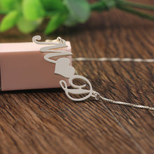 Personalized 2 Initials Heart Necklace Silver Name Necklace Custom Letter B