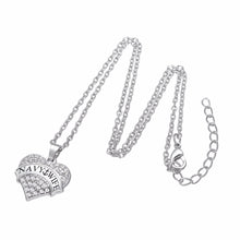 Lemegeton Antique Silver Color White Crystal Heart Pendant  Necklaces Navy