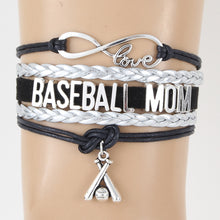 Infinity Love Baseball Mom Bracelet & Bangles Black Silver Color Braided Ba