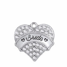 Lemegeton Crystal heart Pendant Engraved Letter BRIDESMAID MAID HONOR BRIDE