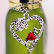 Charm Necklace for Mother's Day Gift  Mom Friend Red Crystal Heart Necklace