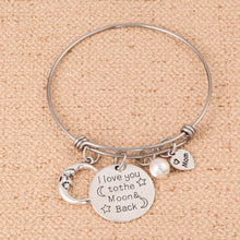 Silver Plated Girls I Love You To the Moon and Back Expandable Wire Bangle