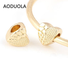 9 Pcs Mix heart MOM and Love Heart Series Beads Gold Color Alloy Big Hole D