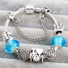 BAOPON Silver Heart Bracelets For Women With Blue Crystal & Glass Murano MO