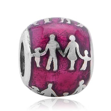 Free Shipping Pink Enamel MOM DAD and Chidren Family Silver Alloy Bead Fit