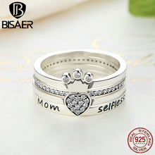 Genuine 925 Sterling Silver Stackable Ring Heart ,Crown ,Selfless Mom Rings