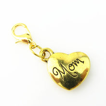Hot selling 20pcs/lot Gold heart MOM Dangle Charms Metal Pendant lobster cl