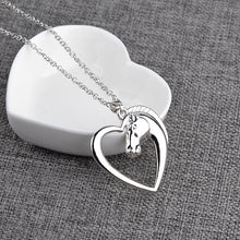 Fashion New jewelry plated white K Horse in Heart Necklace Pendant Necklace