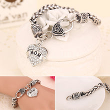 Fashion Shiny Rhinestone Love Heart Carve Letters Mom Bracelet Bangle Jewel