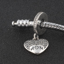 ZMZY Original 925 Sterling Silver Charms Jewelry Crystal Heart Mom Dangle B