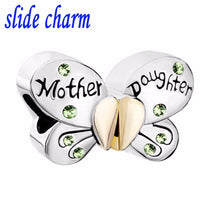 slide charm Free shipping Day Mom and daughter shallow green rhinestone but