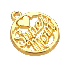my shape 10pcs Word Love Super Mom Charm Antique Silver Plated Women's Hear
