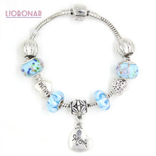New Bead Bracelet European Style Light Blue Lampwork Murano Glass Bead Brac