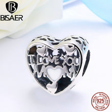 BISAER 100% 925 Sterling Silver Openwork I Love For Mother,Mom Beads fit Pa