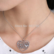 Mother's Day Gift "Love You Mom" Letter Heart Pendent Necklace Chain Silver