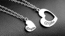 Letter Engraved Mother Daughter Matching Love Heart Pendant Set of Two Mom