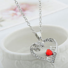 2017 Lovely Mom Red Crystal Necklace Love Heart Rose Flower Silver Plated P