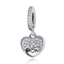 Real 925 Sterling Silver Love You BEST MOM Heart of Love Charms Bead Fit Or