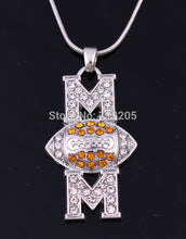 30pcs zinc alloy American football Mom Pave Crystal Pendant necklace-in Pen