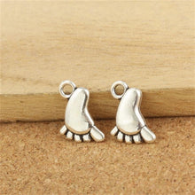 BULK 30 Zinc Alloy Antique Silver Plated Baby Feet Footprint Charms Baby Sh