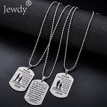 Jewdy Stainless Steel Mom Dad Son Tag Engraved Pendant Necklace Silver Moth
