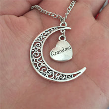 70CM Sweater Chain New Antique Silver Crescent Moon Pendant Love Family Gif