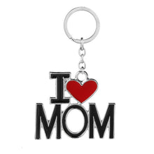 Rainbery Keychain With Letters I Love PAPA MAMA DAD MOM Red Love Heart Key