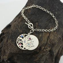 Engraved Family Tree Bracelet with Birthstones Silver Mother Bracelet Birth