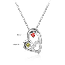 Personalized 925 Sterling Silver 2 Birthstone Necklace Pendants Engraved He