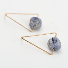 Women Gold Triangle Stud Earrings With Natural Stone Vintage Gold Zinc Allo