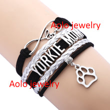 Yorkie Mom Infinity Bracelet Black/silver Unique Jewelry Dog paw prints Je