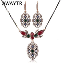 AWAYTR Elegant Flower Jewelry Set Multicolor Cubic Zircon Pendant/Earrings