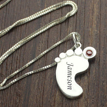 Birthstone Mom Necklace Baby Feet Necklace Engraved kids Name Mother Neckla