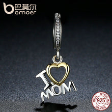 BAMOER Classic 925 Sterling Silver I Love MOM Heart Pendants fit  Bracelets