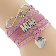 Infinity Love Mom Heart Charm Leather Handmade Bradied Cord Bracelet Can As