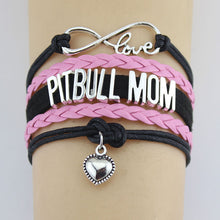 Infinity Love Pitbull Mom Bracelets Heart Charm Handmade Rope Leather Weave