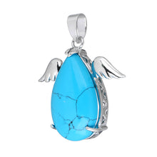 YYW Natural Real Stone Pendants Jewelry Women Mom Lucky Wings Teardrop Quar